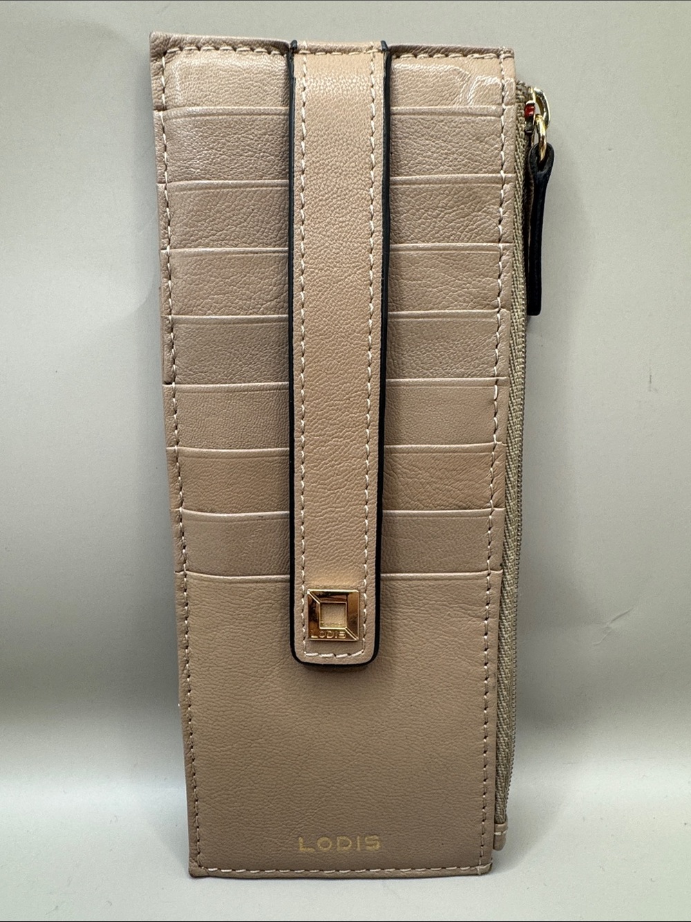 Lodis Taupe  Slim Leather Card Wallet